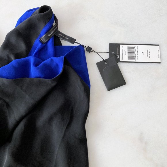 NWT BCBGMaxAzria Essex dress, black & blue, beaded straps, draped back, relaxed - Picture 4 of 7